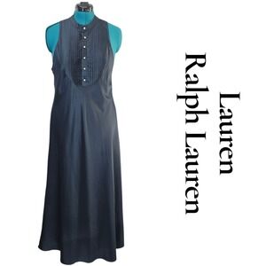 Lauren Ralph Lauren Black Sleeveless Maxi Dress Pleated Front Button Detail L